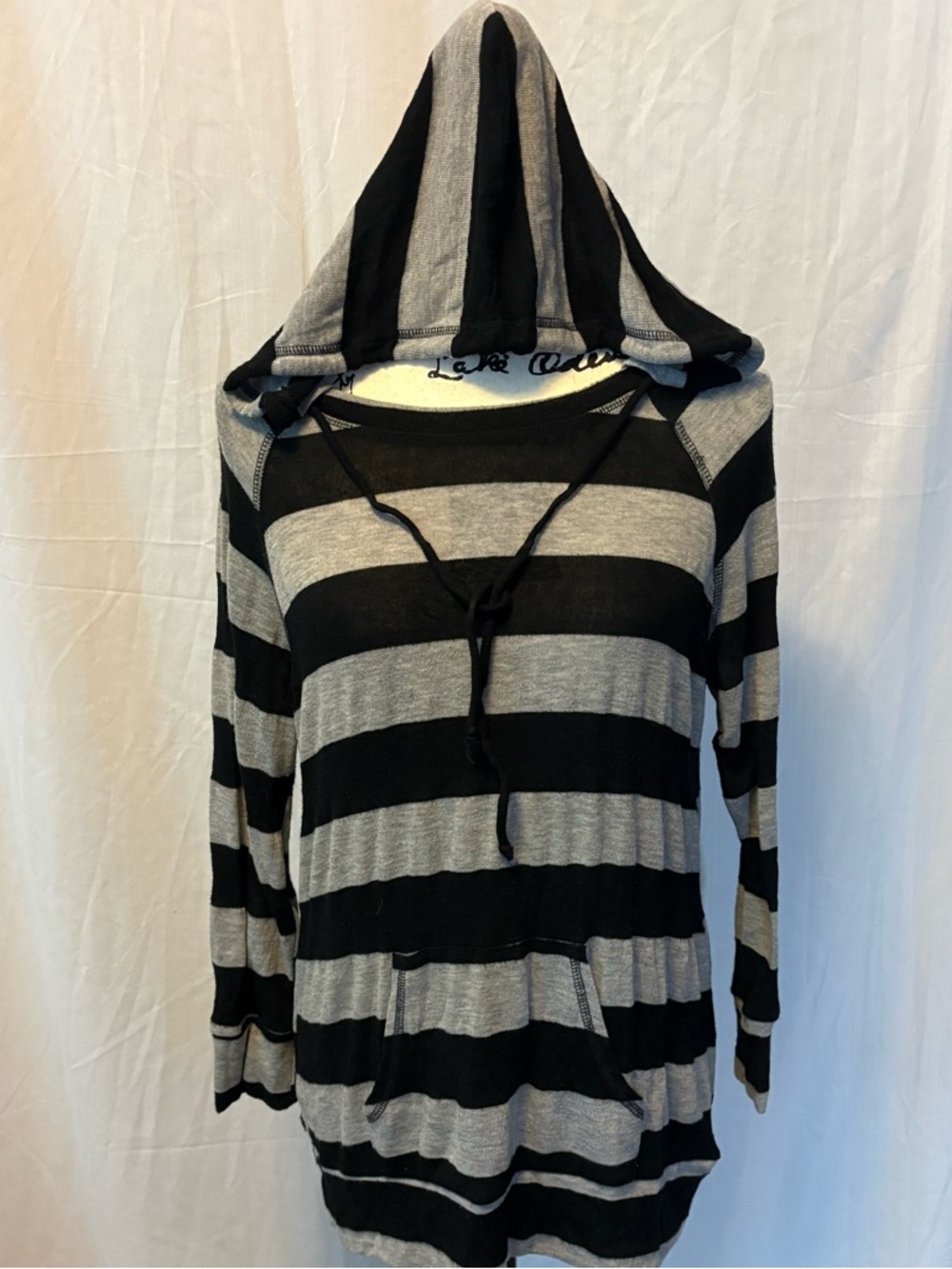 Timing Striped Hooded Tunic - Black & Gray